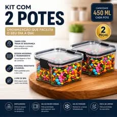 Kit 2 Potes 450ml Hermético Acrílico Tampa Trava Empilhável
