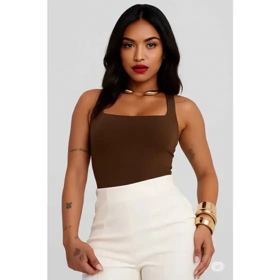 👗 Body Canelado Decote Quadrado Feminino | Fecho Prático | Moda Balada & Casual ✨