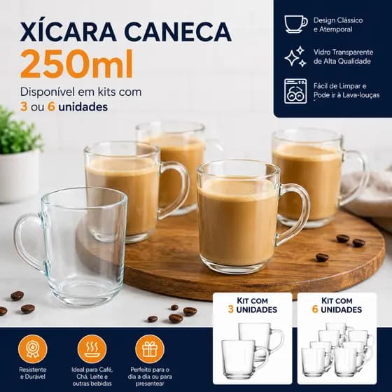 Jogo de Xícaras de Vidro – 250ml