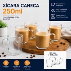 Jogo 3 Xícaras Em Vidro 250ml Kit Canecas Para Chá Café
