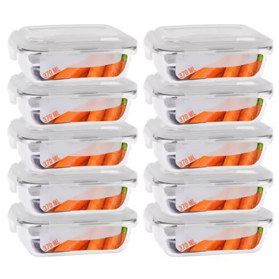 Kit 10 potes de 370ml Hermético de vidro Marmita Mantimentos
