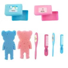 Kit Banho cuidados para Bebe pente escova saboneteira e esponja