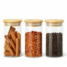 Kit 3 potes de vidro com tampa de bambu herméticos para mantimentos empilháveis 400ml