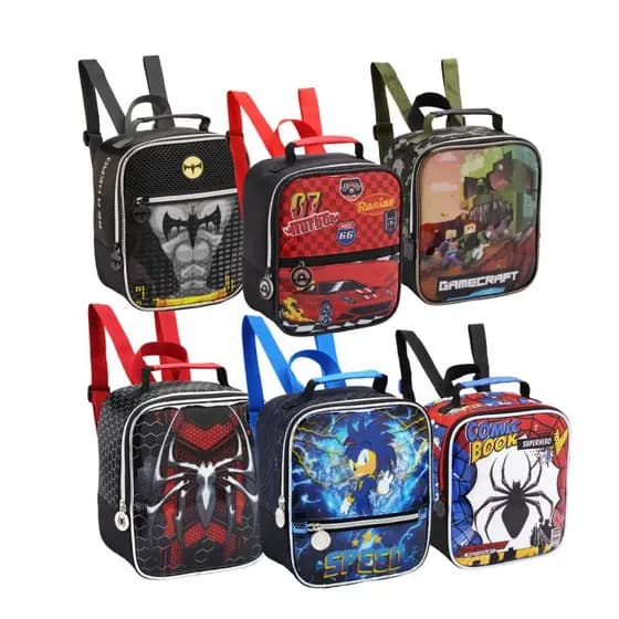 Lancheira Escolar Grande Infantil Meninos Aranha Resistente Morcego Game Diversos Personagens