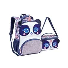 Kit Mochila Costas Lancheira Gatinha Panda Escolar Meninas