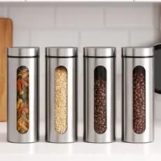 Jogo Pote Hermético Vidro e Inox Com Visor 1,8L Mimo Style 4pçs para Mantimentos