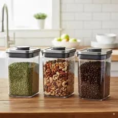 Potes Herméticos Mantimentos 1L OXO Pop Steel 3pçs Vedação Hermética Perfeita