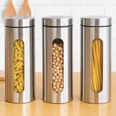 Jogo 3 Potes de Vidro Inox Hermético com Visor 1,8L Mimo Style Cozinha Organizada