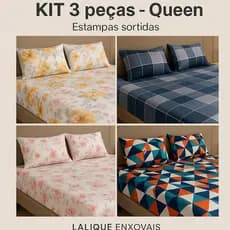 Kit Jogo de Lençol Casal Queen 3 Peças 1,98m x1,58m x 0,3m de Altura Estampas Sortidas