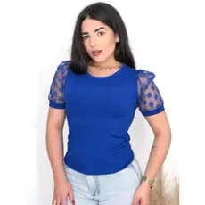 Blusa de Manga Tule Curta Feminina Bolinha Bufante Luxo Elegante Roupa Feminina moda evangélica