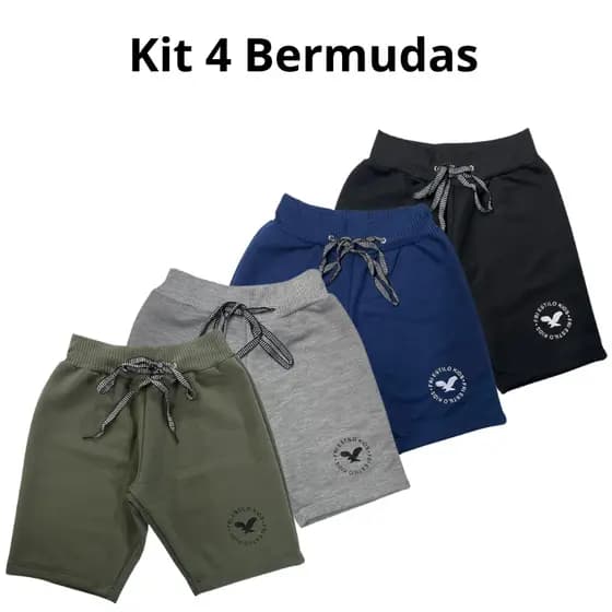 Kit 4 Bermudas Infantil Moletom Short Verão