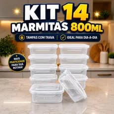 Kit 14 Marmita Potes 800ml com Travas Laterais BPA FREE - Alimentos organizadores de congelador