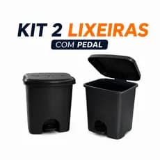 2 kit Lixeiras Com Pedal 14 Litros Com Tampa Preto Rattan Casa Escritório Banheiro Cozinha Lixo Lixeira