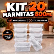 Kit 20 Marmita Potes 800ml com Travas Laterais BPA FREE - Alimentos organizadores de congelador