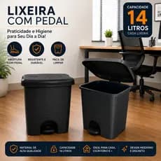Lixeira com Pedal 14 litros em Plastico Reforçado Multiuso Cozinha Banheiro