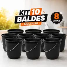Kit 10 Balde Plástico Resistente 8 Litros Alça Resistente e Reforçada obras Limpeza Reforma