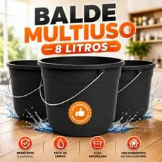Balde de Plástico Reforçado com Alça Resistente 8 Litros Multiuso Limpeza Domestica Profissional