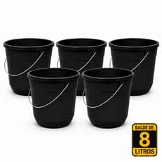 Kit 5 Baldes Plásticos Reforçado 8 Litros