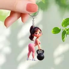 1Pc , 2d Acrílico Plano Bonito Dos Desenhos Animados Fitness Menina Chaveiro , Espelho Retrovisor Do Carro , Acessórios