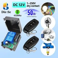 Interruptor de controle remoto sem fio RF 433MHz de 2 canais, relé DC 12 V para portas de garagem, motores, motocicleta