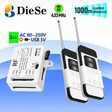 Interruptor de controle remoto sem fio RF 433MHz de 2 canais,relé CA 110V 220V 240V 10A para motor,luz,ventilador,LED