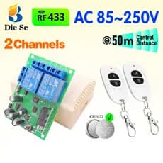 Interruptor de controle remoto sem fio RF de 2 canais 433 MHz,relé CA 110 V 220 V,para porta de garagem,motor