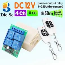 Interruptor de controle remoto sem fio RF de 4 canais de 433MHz,relé DC 12V para motor,porta de garagem,cortina elétrica