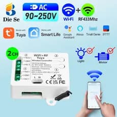 Interruptor Inteligente Tuya WiFi De 2 Canais , Sem Fio , Relé AC 110V 220V Vias , Suporta Alexa , Google Home