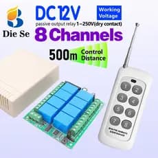 Interruptor de controle remoto sem fio RF 433MHz de 8 canais, módulo de relé DC 12V 10A para luz,ventilador,lâmpada,LED