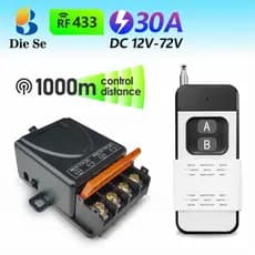 Interruptor de controle remoto sem fio RF433 MHz, relé DC 12V 24V 48V 72V 16A 30A para luz,bombas de água,motores