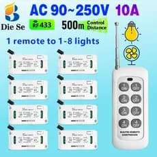 Interruptor de controle remoto sem fio RF de 8 canais 433 MHz,relé CA 110V 220V 240V para luz, ventilador,lâmpada,LED