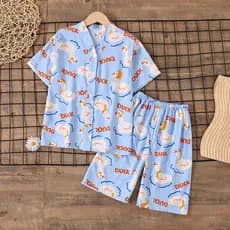 Verão meninos pijamas finos conjunto de algodão seda Homewear bebê manga curta algodão seda terno