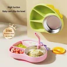 Prato de jantar infantil compartimentado de Silicone, desenho animado, pequeno dinossauro, tigela, treinamento, bebê, al