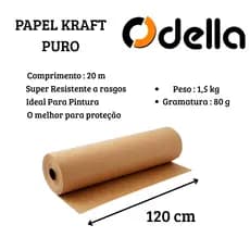 Papel Kraft Puro 80g X 120cm - 20 Metros Rolo Bobina 1,5 Kg Mascaramento Preenchimento Pintura