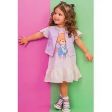 Vestido em Cotton Trabalhado e Colete em Sarja com Elastano Kukiê