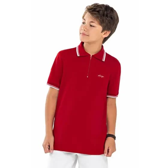Camisa Polo Piquet Menino Juvenil  AND.GO -Vermelho