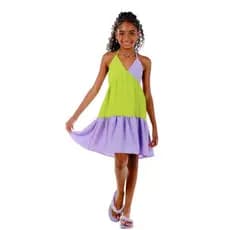 Vestido Feminino Infantil Frente Única Bloco de Cores