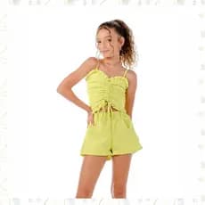 Conjunto Infantil Cropped E Short Lima em Linho -  Mylu
