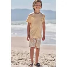Conjunto Infantil Menino Camiseta Meia/Malha e Bermuda Moletom/Linho Laranja - LucBoo