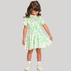 Vestido Infantil Estampado Emoji Verde Neon - Bambollina