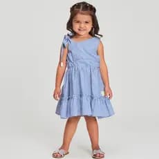 Vestido Infantil Xadrez com Babado  Azul e Branco - Bambollina
