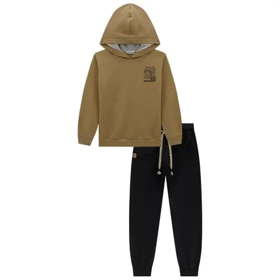 Conjunto Infantil Menino Blusão e Calça Jogger Moletom com Pelúcia  MARRON- LucBoo