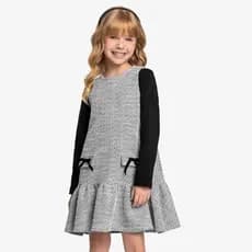 Conjunto Vestido Com Blusa em Tweed Preto- Trick Nick