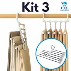 Kit 3 Cabides Para Calças Organizador Aço Inox Multifuncional Retrátil 5 em 1