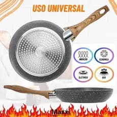 Frigideira Cerâmica Antiaderente 24cm para Fogão de Indução Cabo de Madeira Panela Cozinha