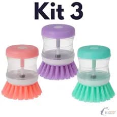 Kit Escova Limpeza Multiuso Dispenser Detergente Lava Louça Não Risca