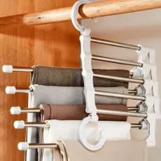 Kit Cabide De Calça Organizador Multifunção Aço Inox Com Divisória 5 Hastes