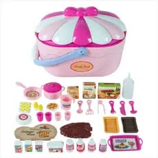 Cesta Cozinha Infantil Completo Piquenique Divertido Faz de Conta Itens Coloridos Luz Som Panelinhas