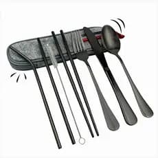 Kit Talheres Portáteis Lancheira Marmita Viagem Conjunto Facíl Levar Estojo Impermeável Aço Inox