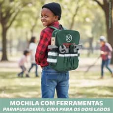 Mochila Ferramentas Infantil Educativa Parafusadeira Engenheiro Profissão Construção Aprendizado